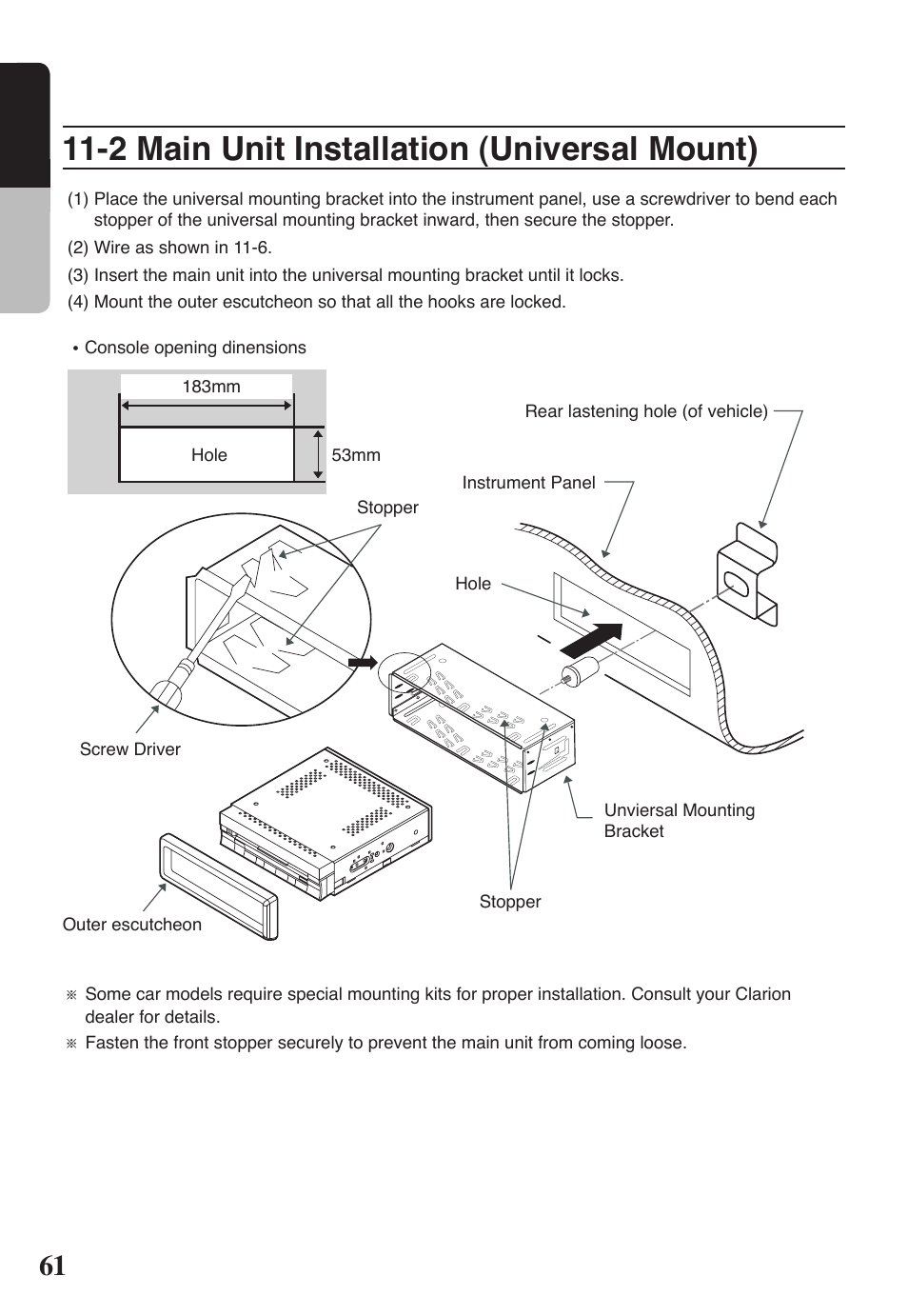 2 main unit installation (universal mount), 1 english | Clarion VRX578RUSB User Manual | Page 60 / 68