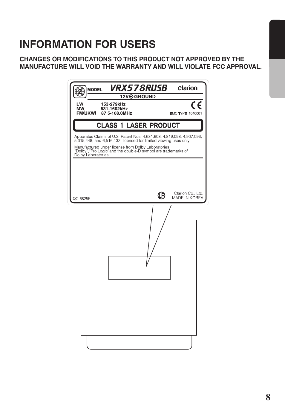 Information for users, English | Clarion VRX578RUSB User Manual | Page 7 / 68