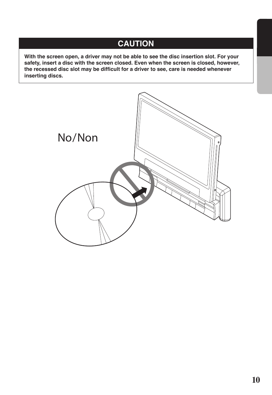 No/non, 10 english, Caution | Clarion VRX578RUSB User Manual | Page 9 / 68