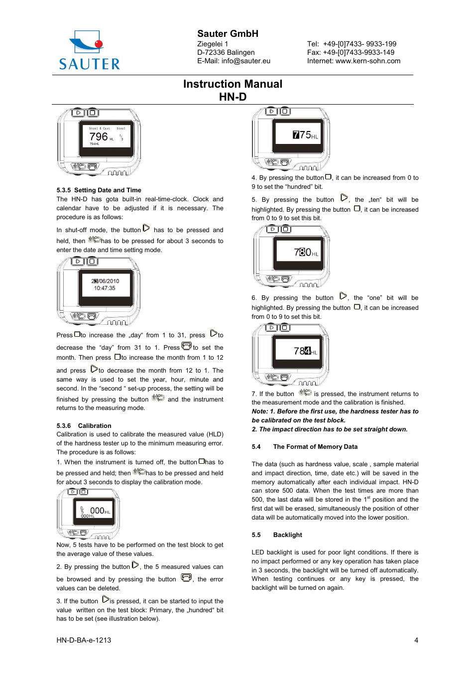 Instruction manual hn-d, Sauter gmbh | KERN & SOHN HN-D User Manual | Page 4 / 7