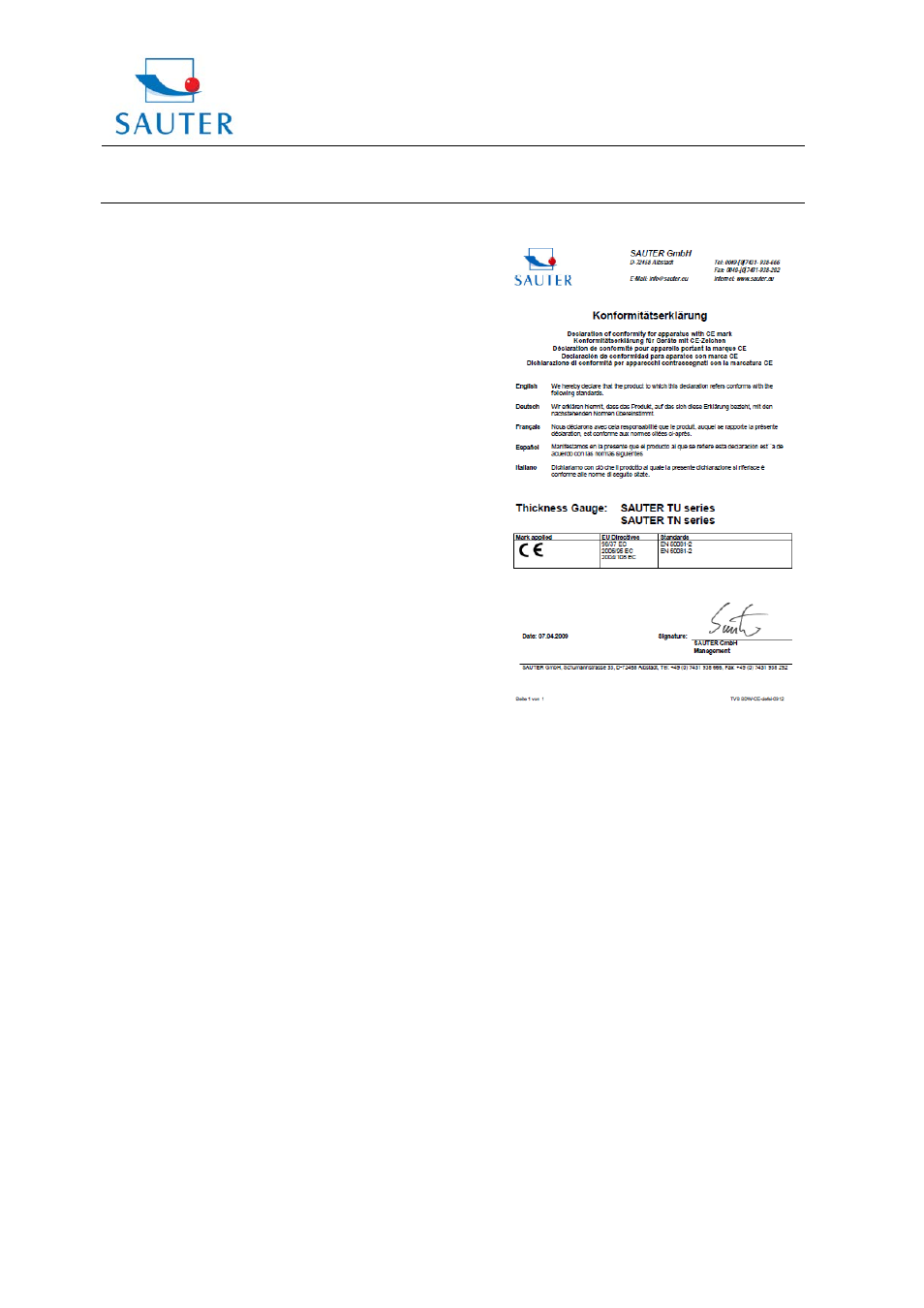 Instruction manual tu_us, Sauter gmbh | KERN & SOHN TU 300-0.01US User Manual | Page 11 / 11