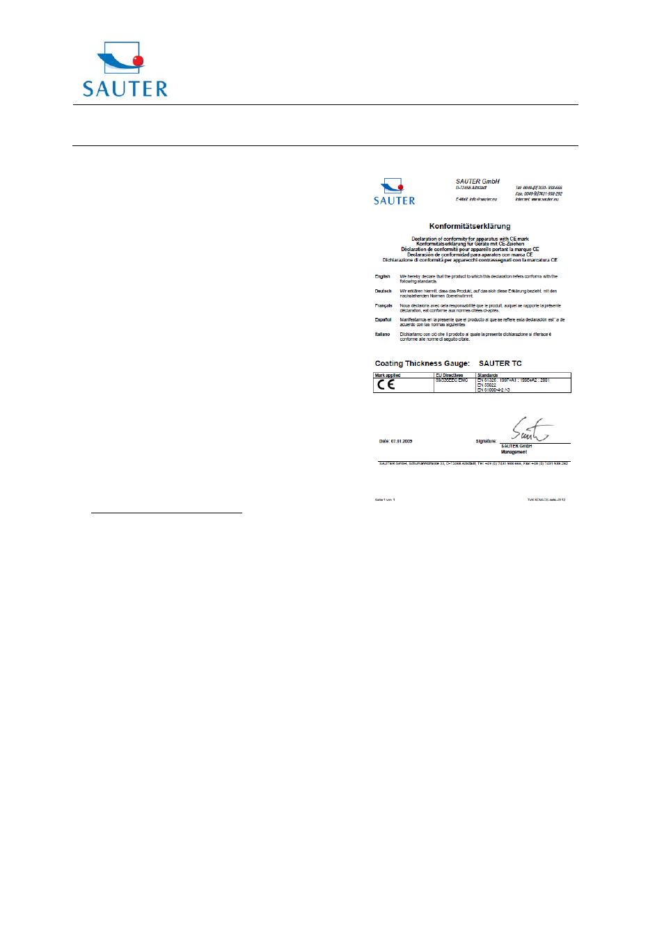 Instruction manual tc, Sauter gmbh | KERN & SOHN TC 1250-0.1 FN User Manual | Page 3 / 3