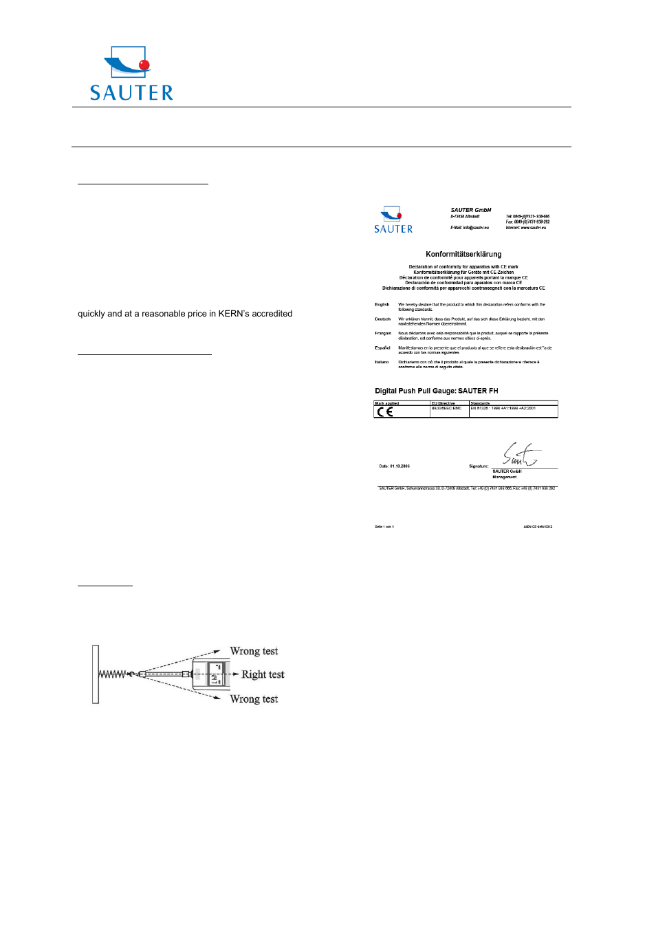 Instruction manual fh, Sauter gmbh | KERN & SOHN FH User Manual | Page 5 / 6