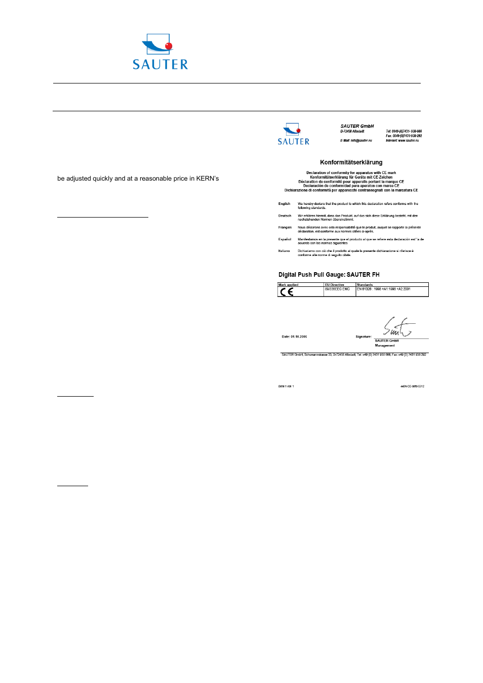 Instruction manual fh, Sauter gmbh | KERN & SOHN FH 100K User Manual | Page 5 / 6