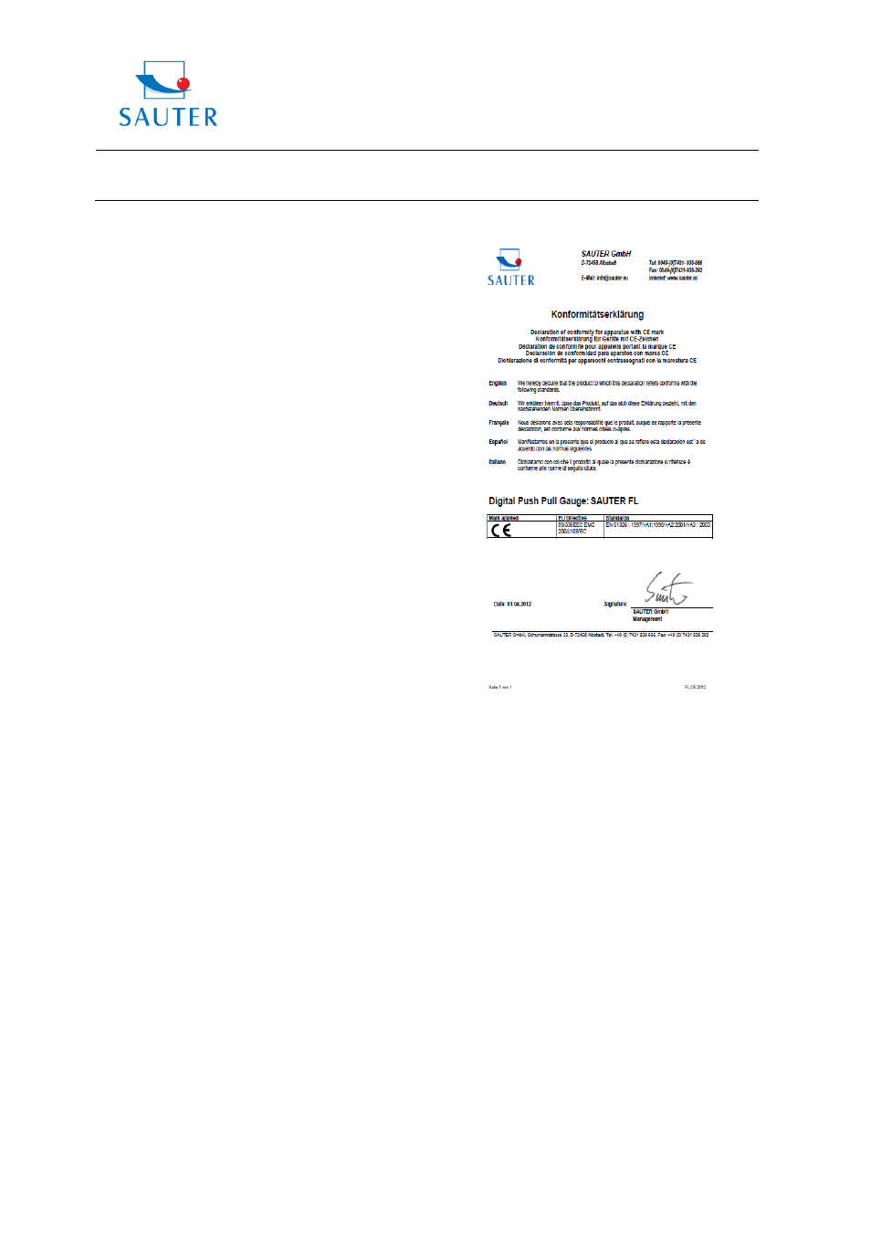 Instruction manual fl, Sauter gmbh | KERN & SOHN FL 2K User Manual | Page 6 / 6