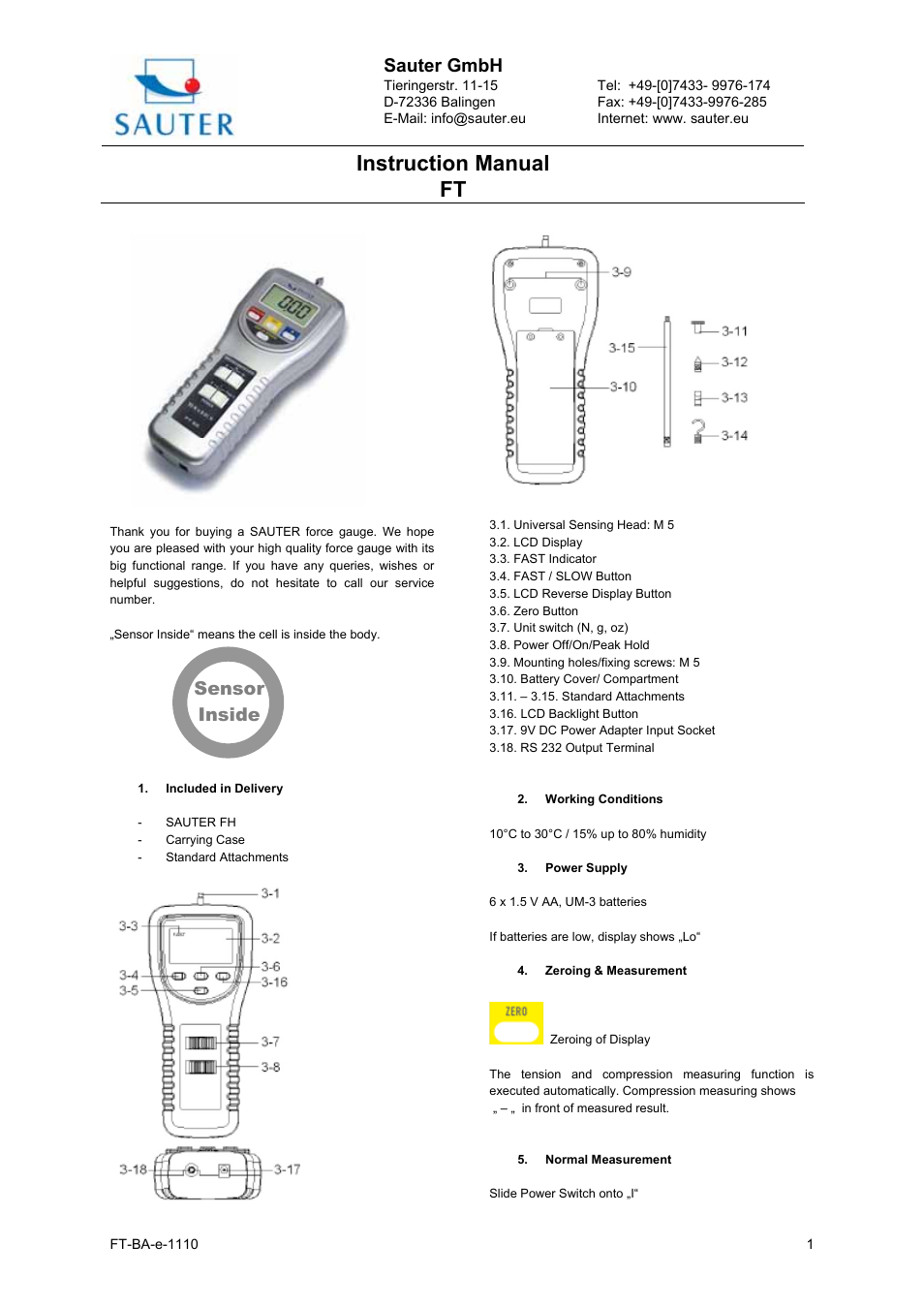KERN & SOHN FT 50 User Manual | 4 pages