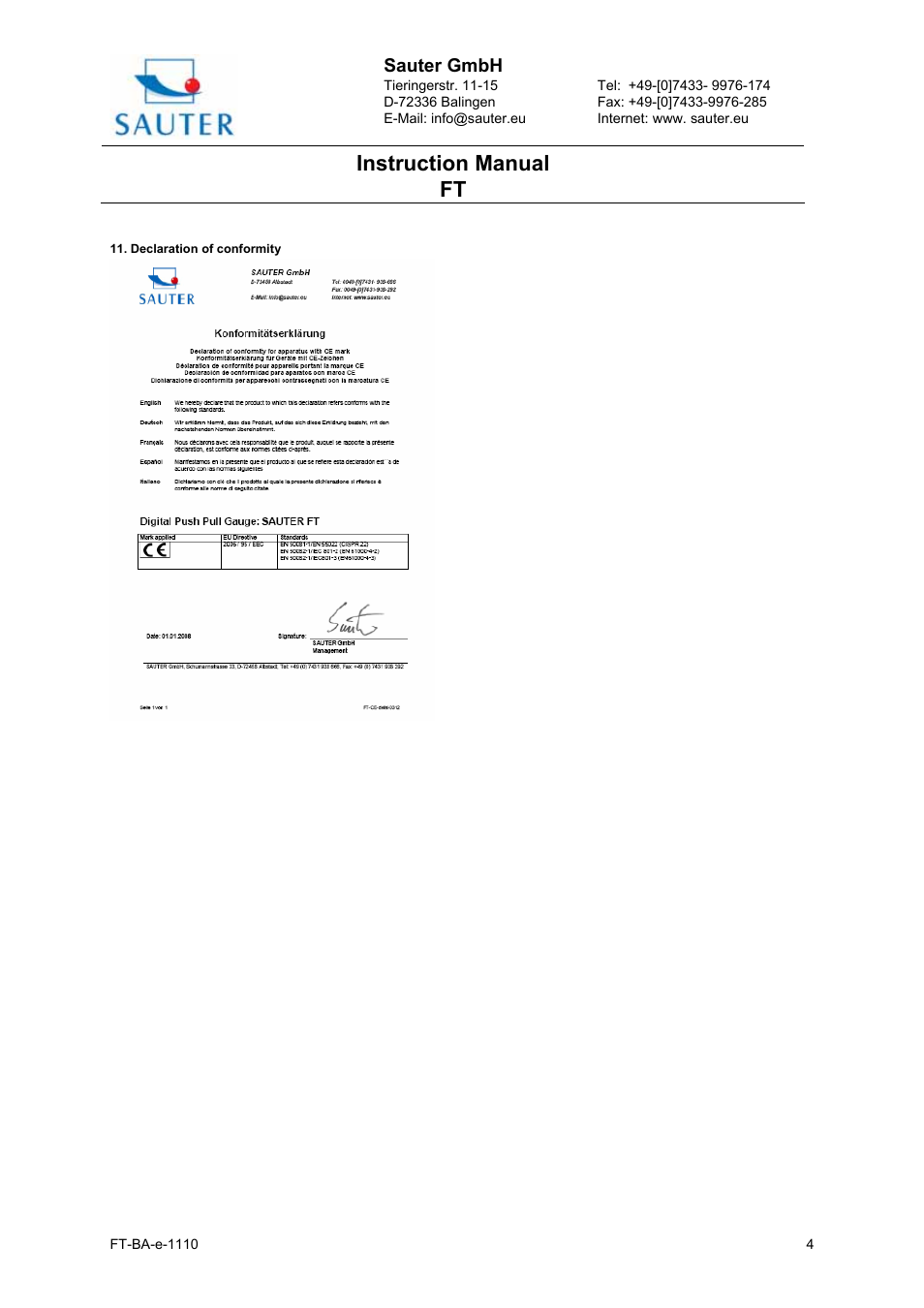 Instruction manual ft | KERN & SOHN FT 50 User Manual | Page 4 / 4