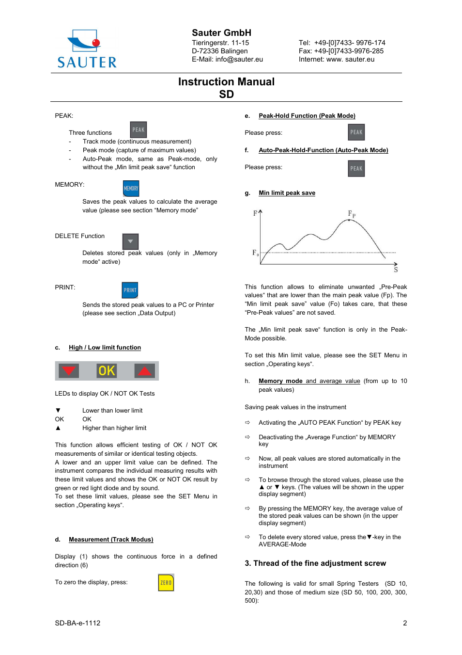 Instruction manual sd, Sauter gmbh | KERN & SOHN SD 30N70 User Manual | Page 2 / 4