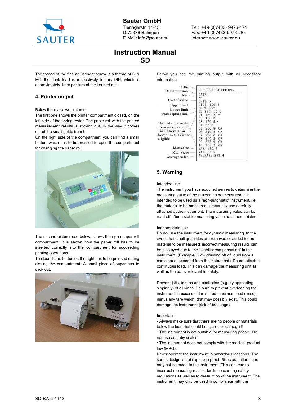 Instruction manual sd, Sauter gmbh | KERN & SOHN SD 30N70 User Manual | Page 3 / 4