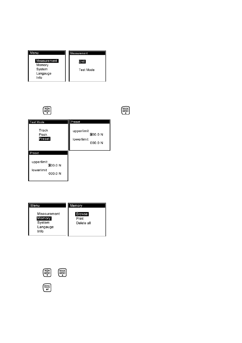 2 measurement, 3 memory, 1 browse | KERN & SOHN FC 10 User Manual | Page 8 / 19