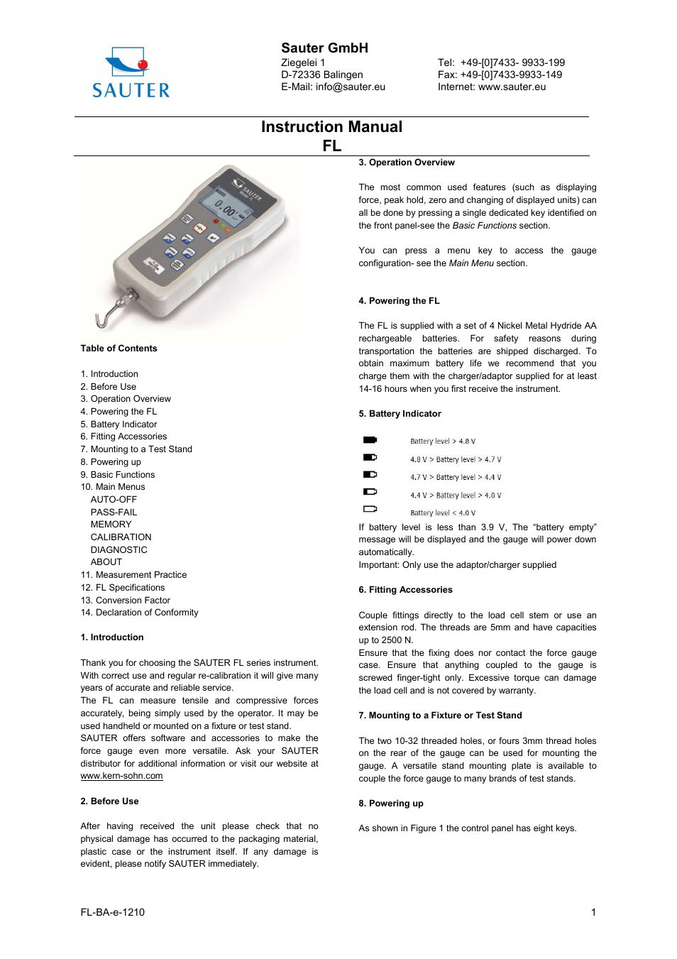 KERN & SOHN FL 1KG User Manual | 6 pages