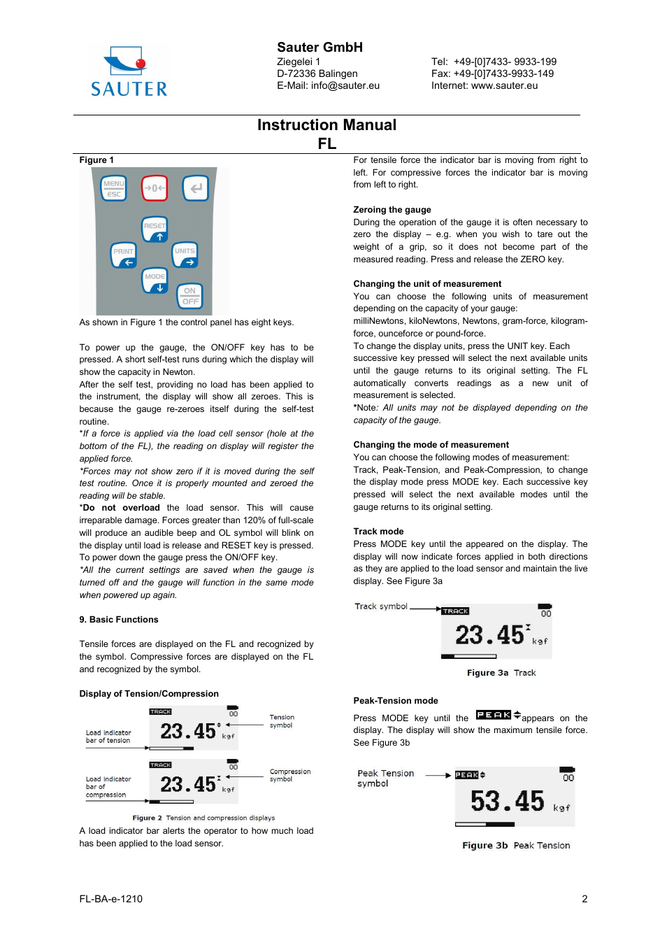 Instruction manual fl, Sauter gmbh | KERN & SOHN FL 1KG User Manual | Page 2 / 6