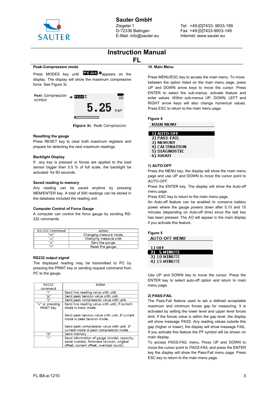 Instruction manual fl, Sauter gmbh | KERN & SOHN FL 1KG User Manual | Page 3 / 6