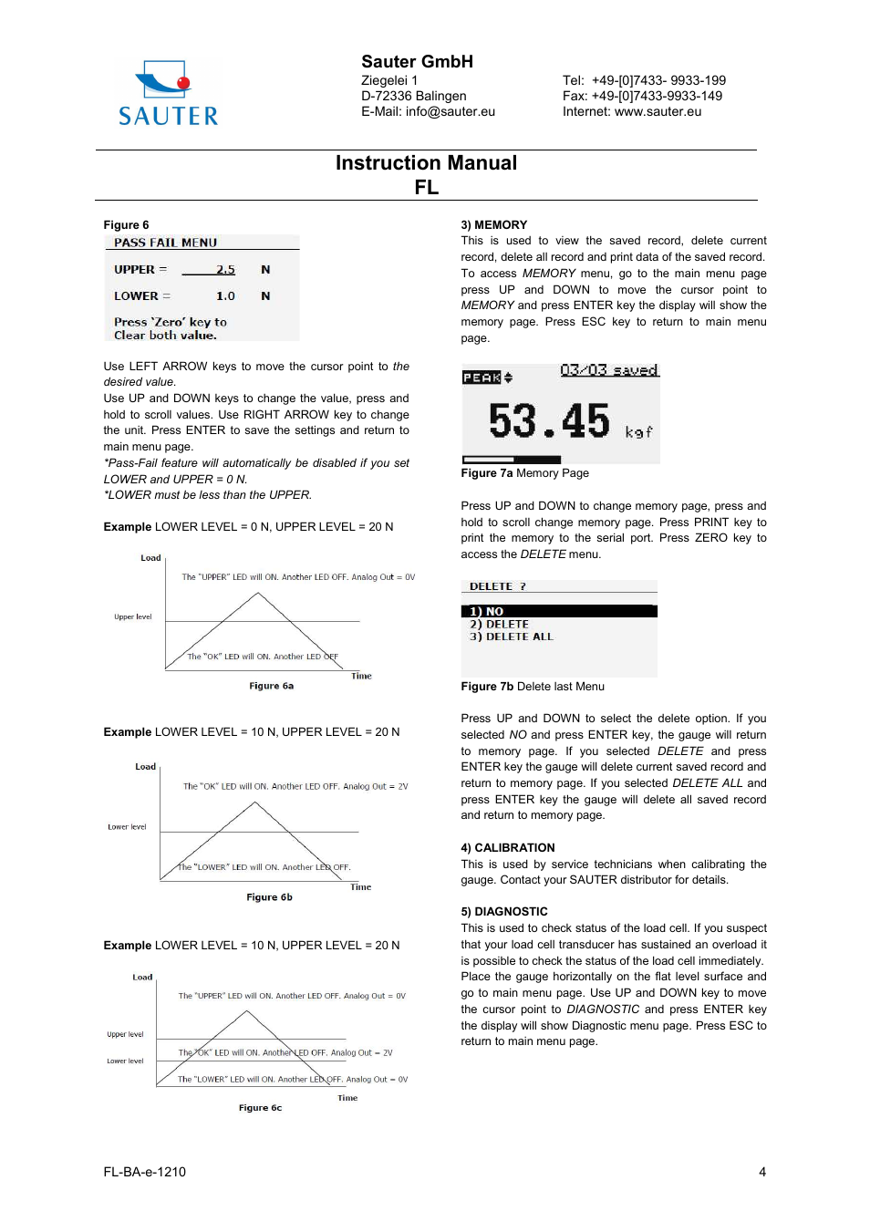 Instruction manual fl, Sauter gmbh | KERN & SOHN FL 1KG User Manual | Page 4 / 6