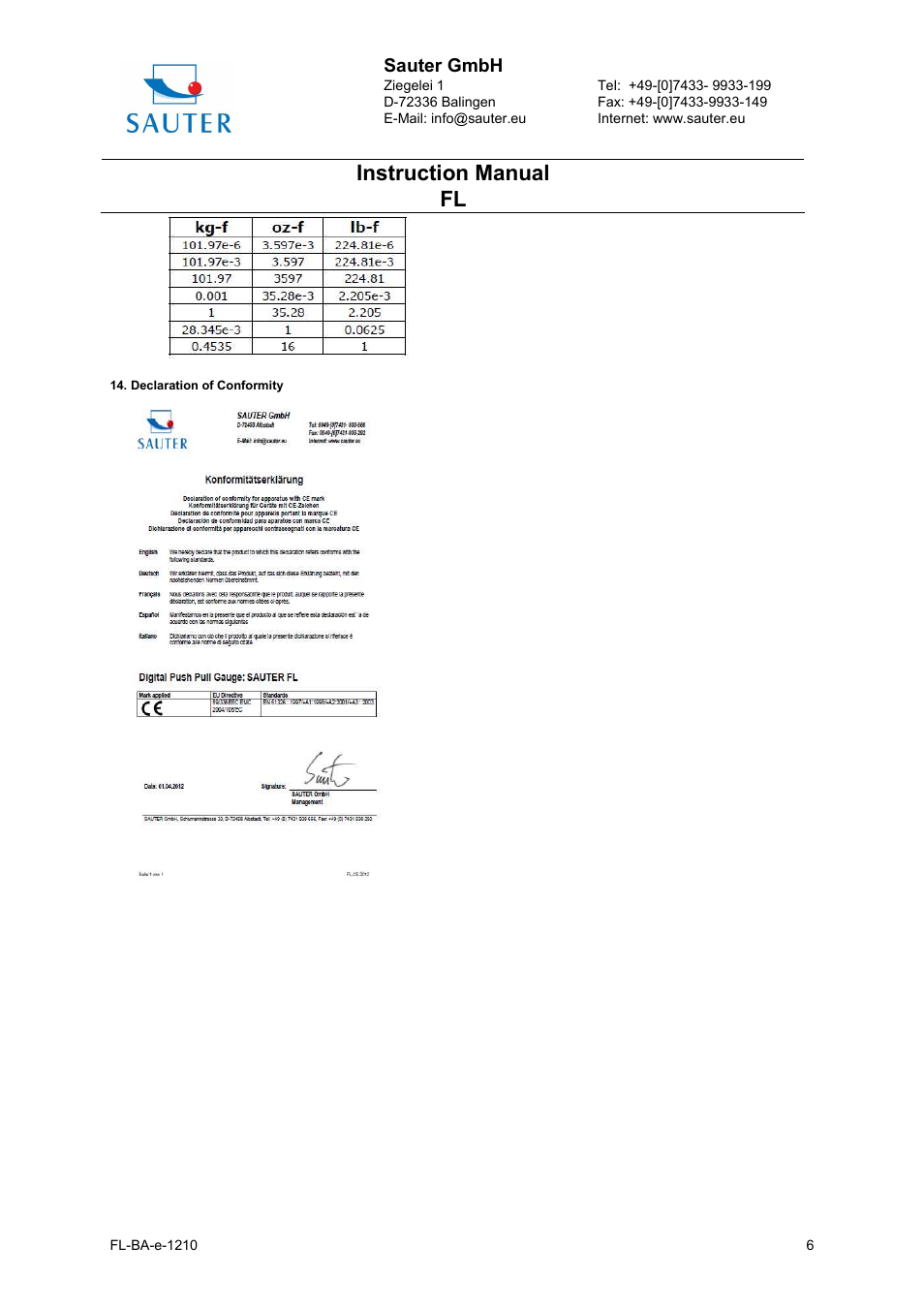 Instruction manual fl | KERN & SOHN FL 1KG User Manual | Page 6 / 6