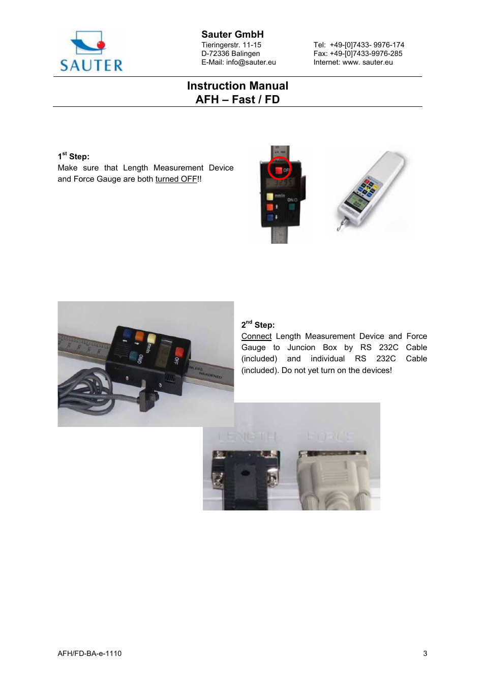 Instruction manual afh – fast / fd | KERN & SOHN AFH FD User Manual | Page 3 / 12