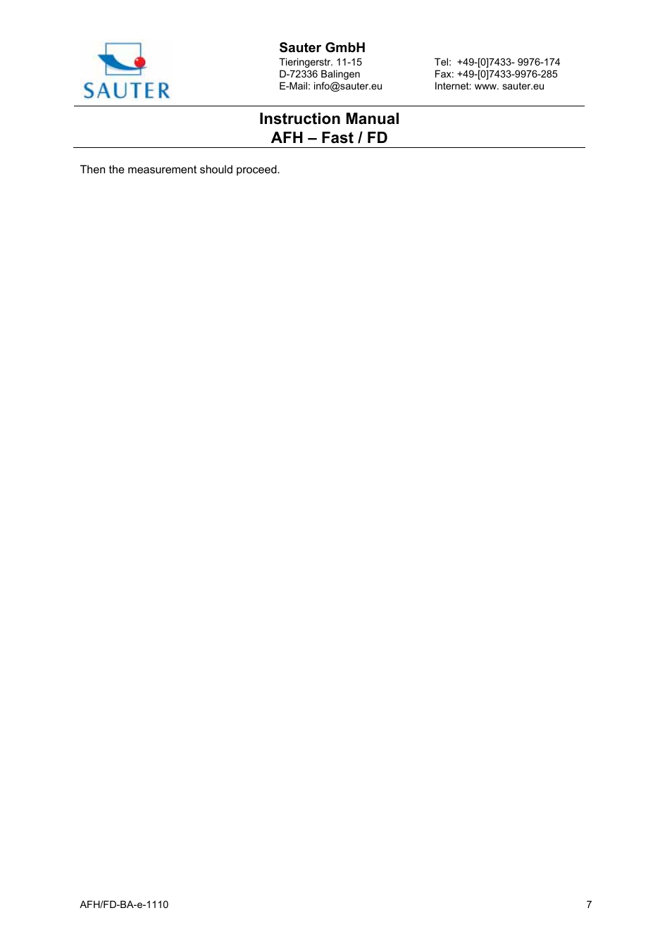 Instruction manual afh – fast / fd | KERN & SOHN AFH FD User Manual | Page 7 / 12