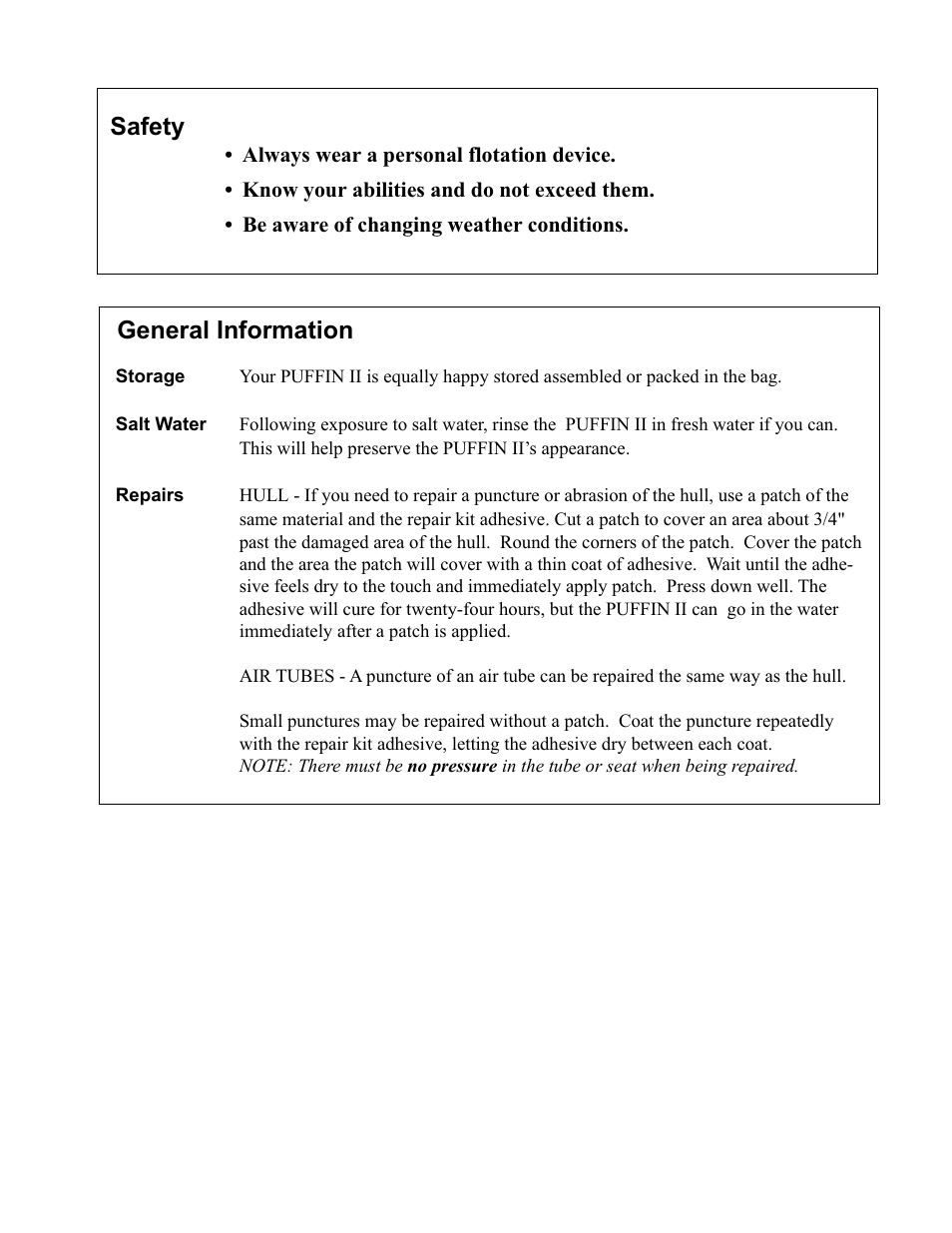 General information, Safety | KERO Puffin II User Manual | Page 7 / 7