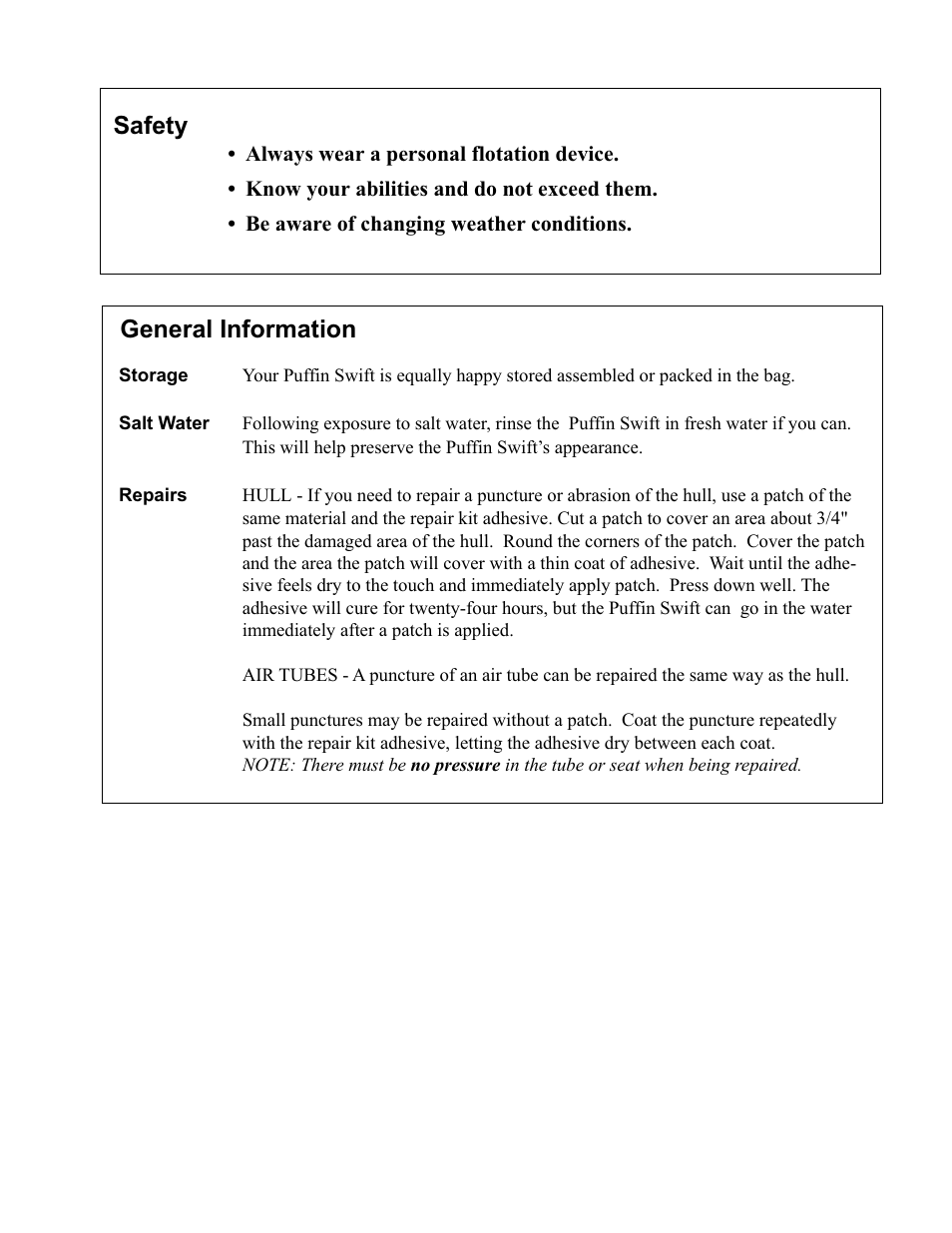 General information, Safety | KERO Puffin Swift User Manual | Page 7 / 8