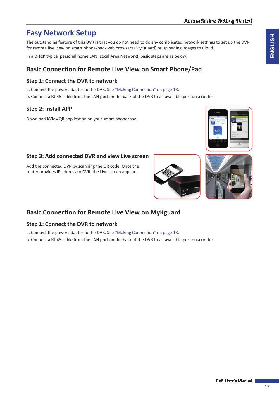 Easy network setup, Basic connection for remote live view on mykguard | KGUARD Security AR 1621-2CKT001 User Manual | Page 17 / 81