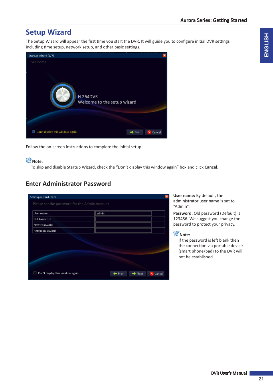 Setup wizard, Enter administrator password | KGUARD Security AR 1621-2CKT001 User Manual | Page 21 / 81