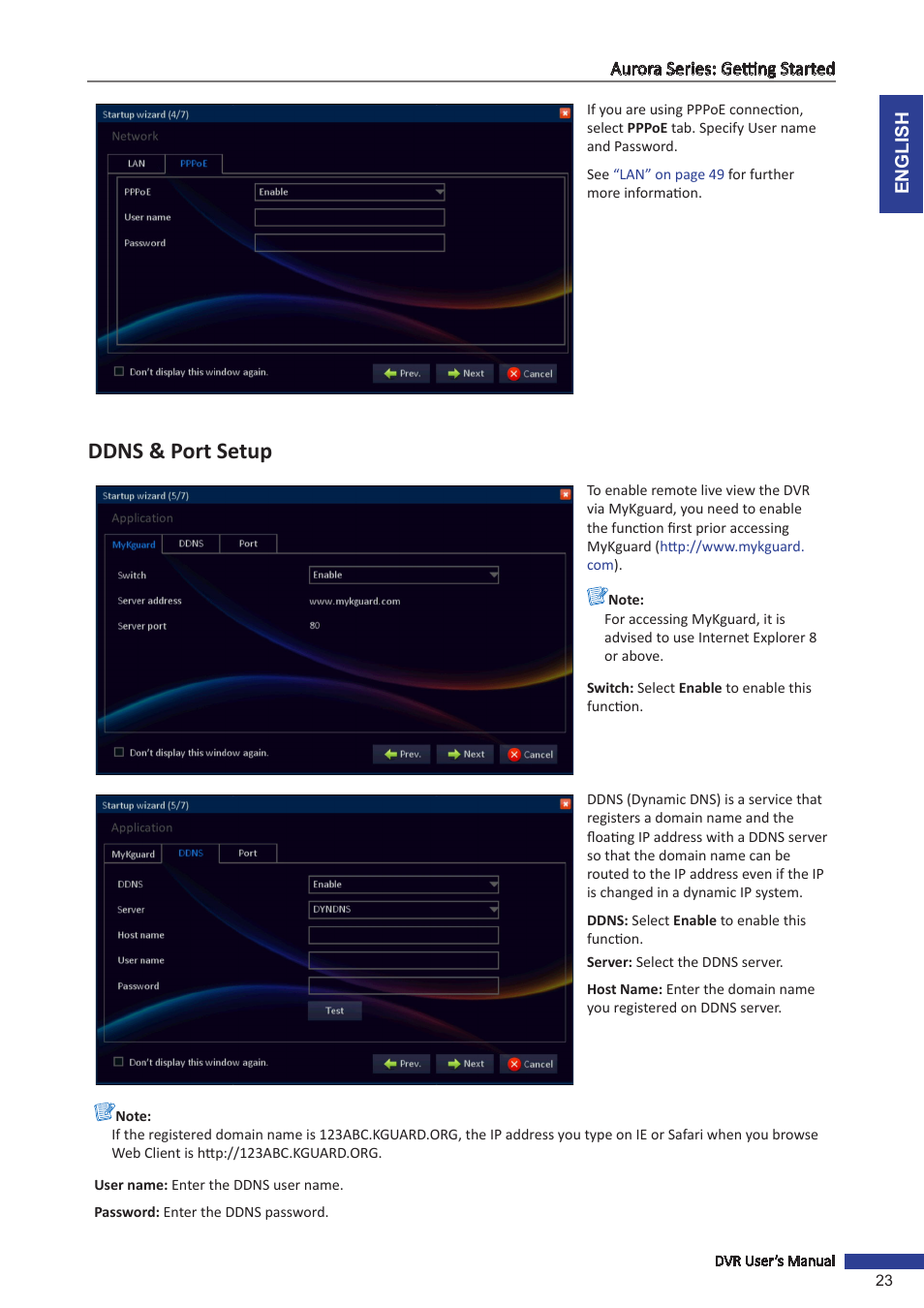 Ddns & port setup | KGUARD Security AR 1621-2CKT001 User Manual | Page 23 / 81