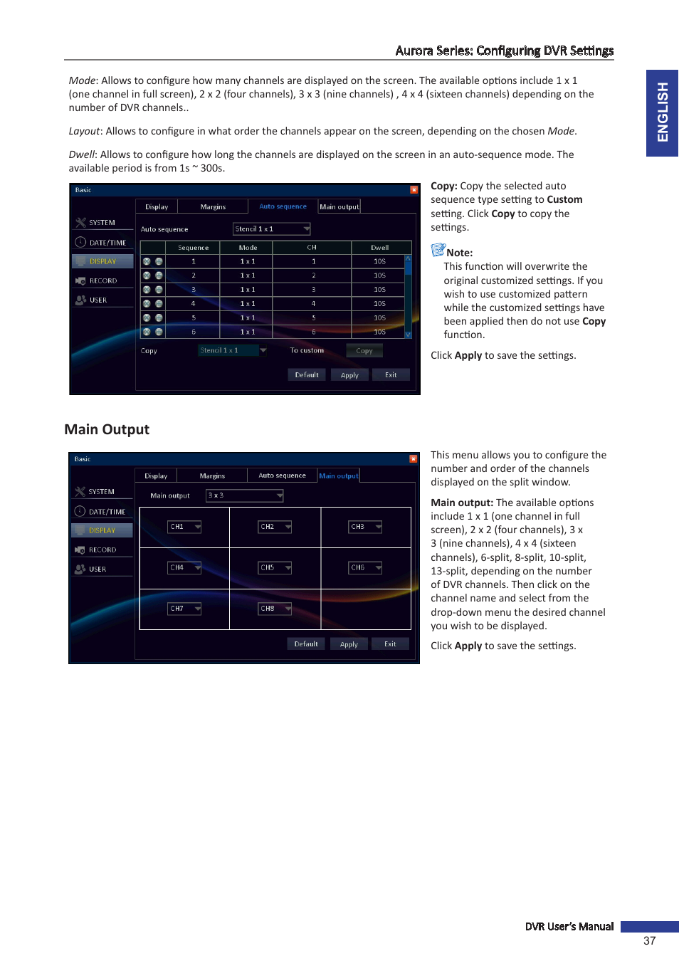 Main output | KGUARD Security AR 1621-2CKT001 User Manual | Page 37 / 81