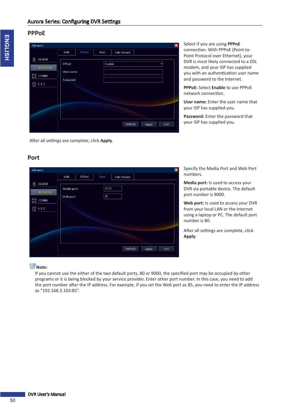Pppoe, Port | KGUARD Security AR 1621-2CKT001 User Manual | Page 50 / 81