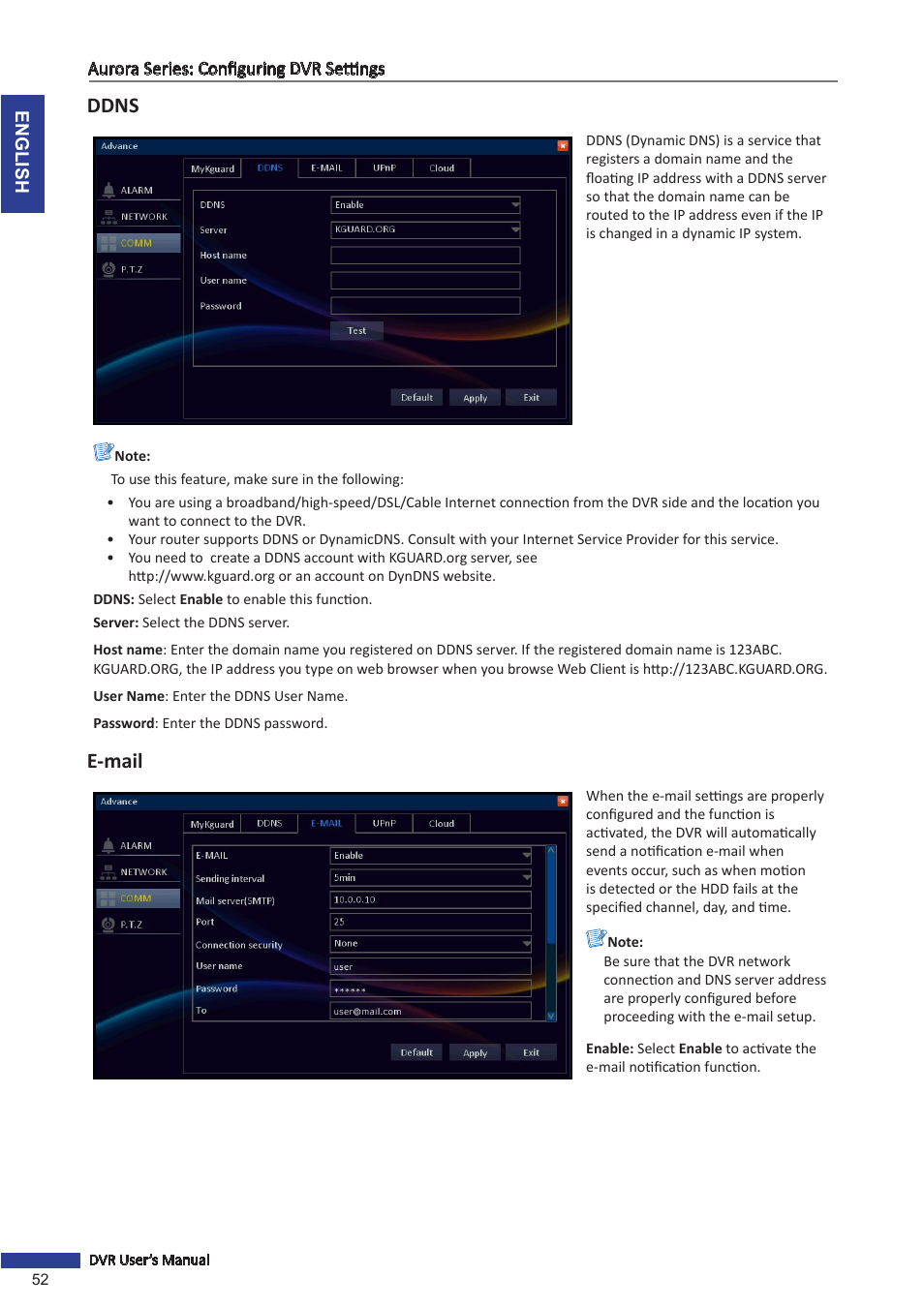 Ddns, E-mail | KGUARD Security AR 1621-2CKT001 User Manual | Page 52 / 81