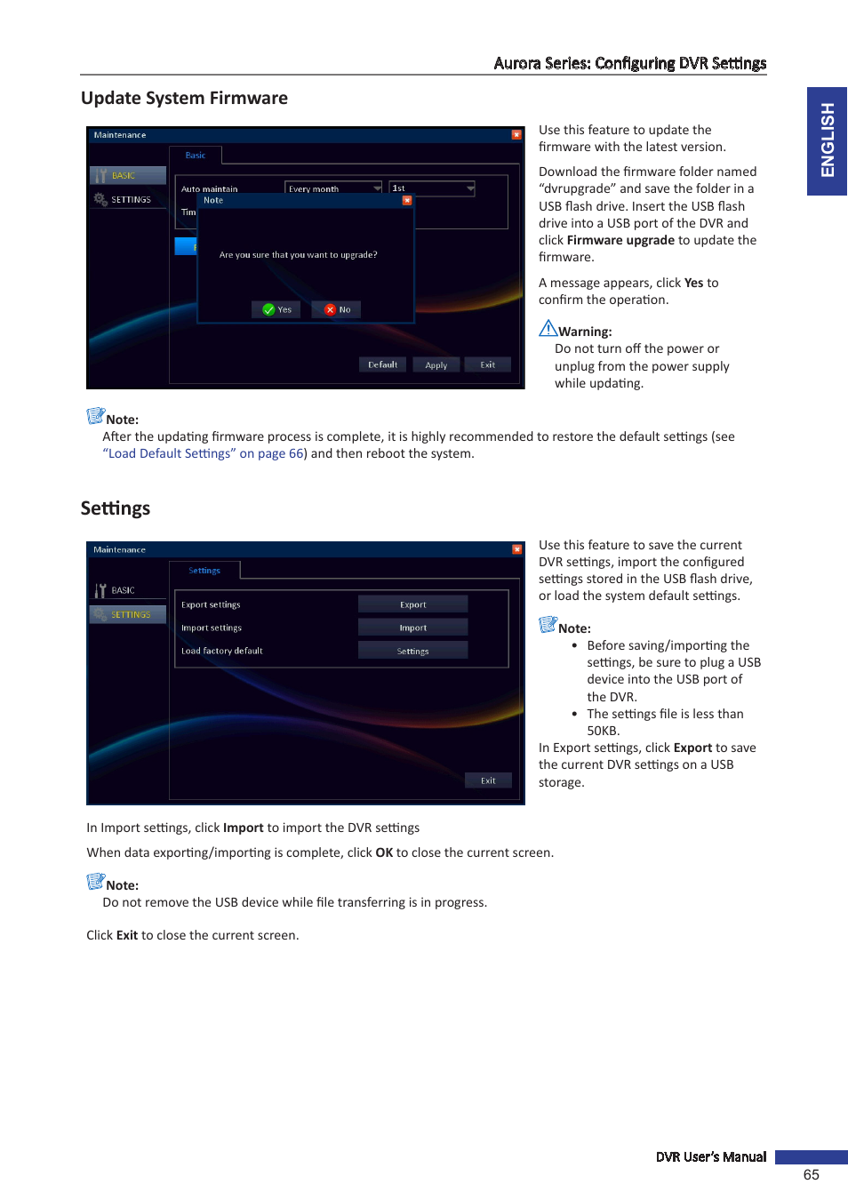 Settings, Update system firmware | KGUARD Security AR 1621-2CKT001 User Manual | Page 65 / 81