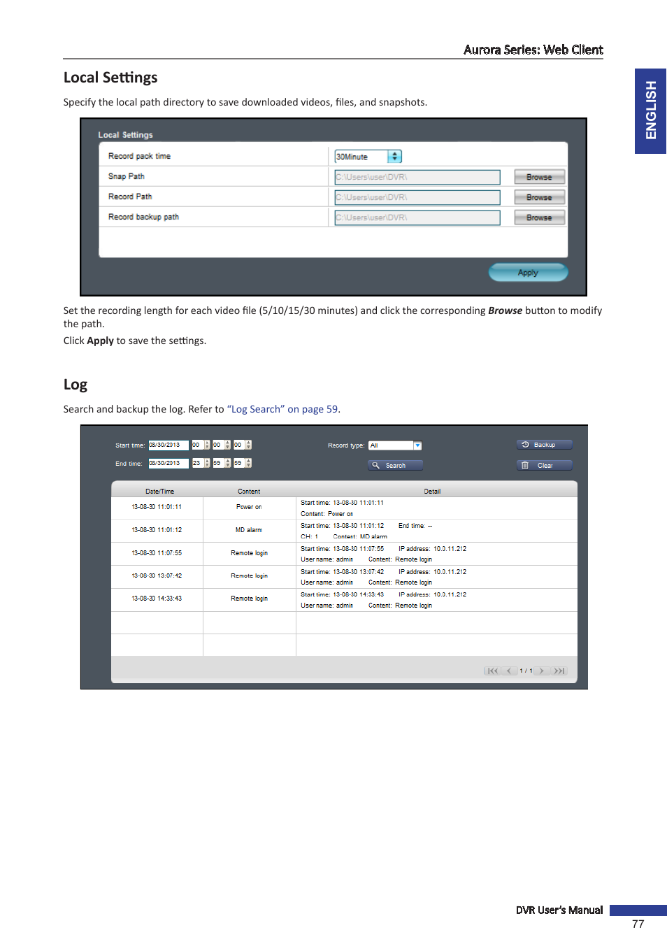 Local settings | KGUARD Security AR 1621-2CKT001 User Manual | Page 77 / 81
