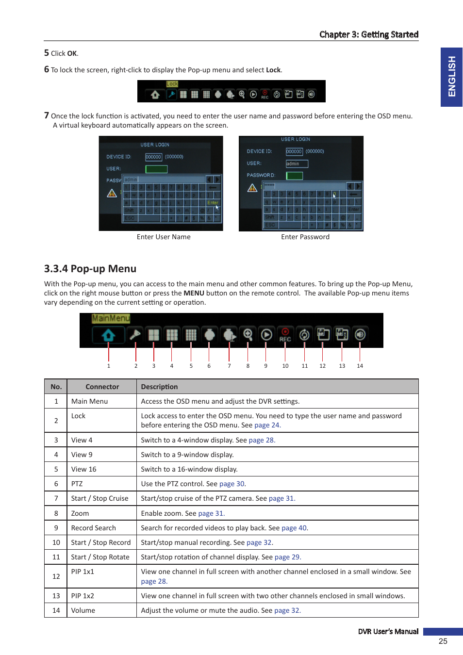 4 pop-up menu | KGUARD Security BR1611P User Manual | Page 25 / 107