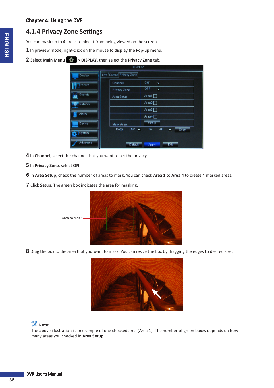 4 privacy zone settings | KGUARD Security BR1611P User Manual | Page 36 / 107