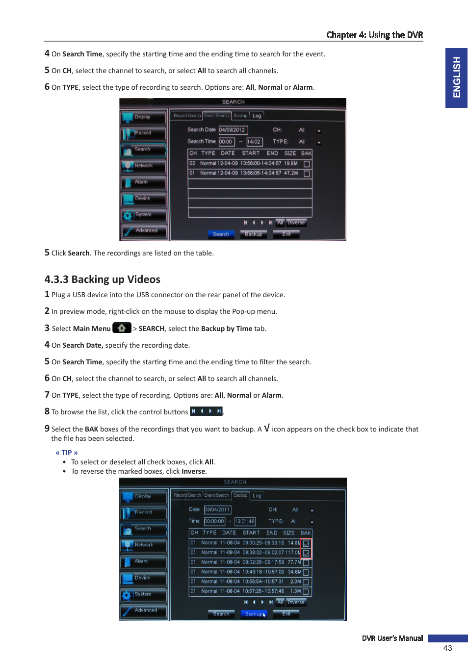 3 backing up videos | KGUARD Security BR1611P User Manual | Page 43 / 107