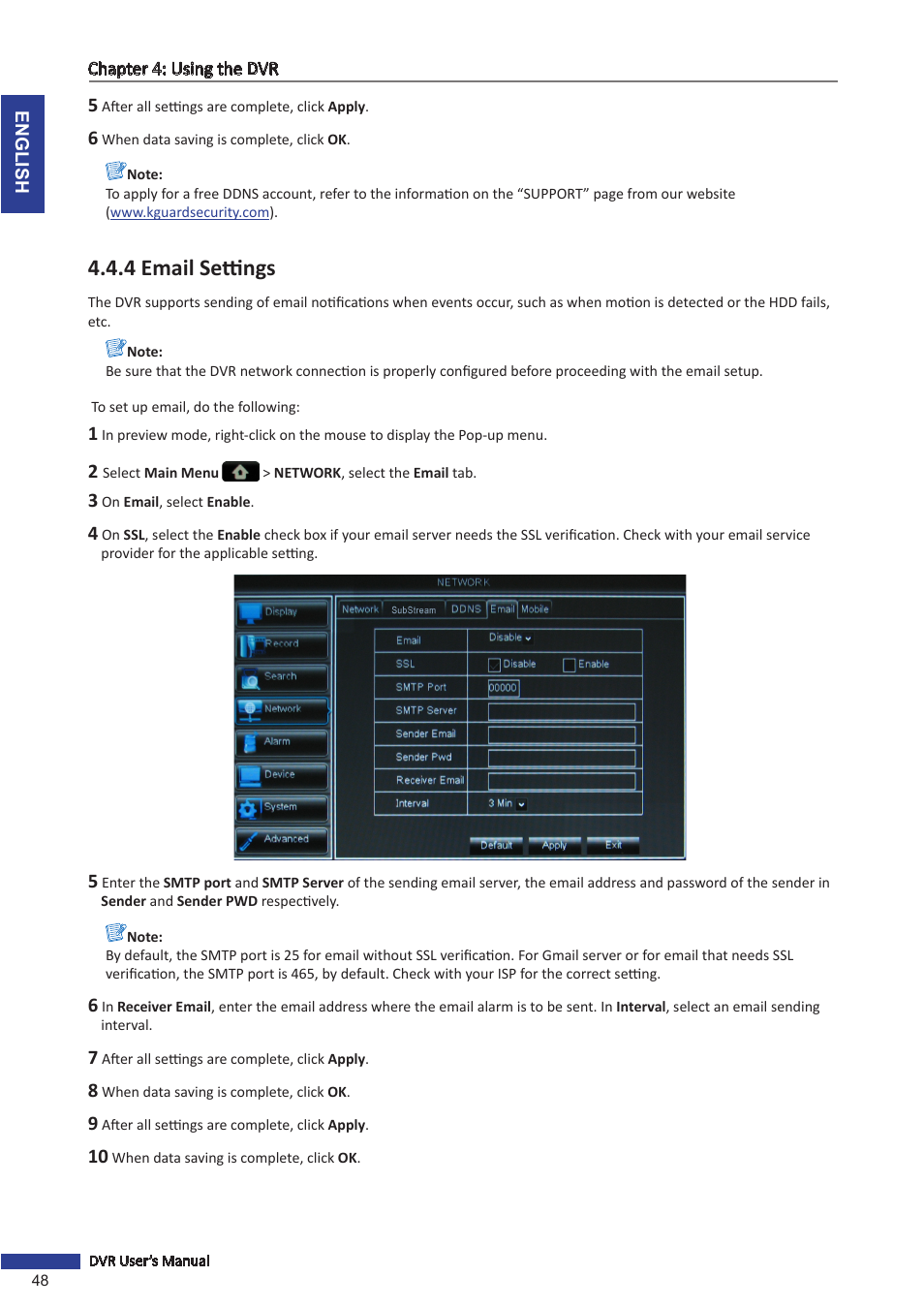 4 email settings | KGUARD Security BR1611P User Manual | Page 48 / 107