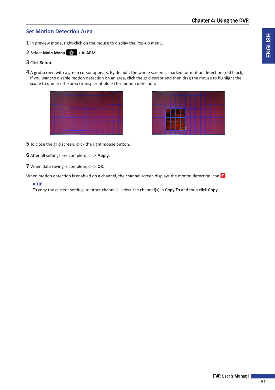 Set motion detection area, Set motion detection | KGUARD Security BR1611P User Manual | Page 51 / 107