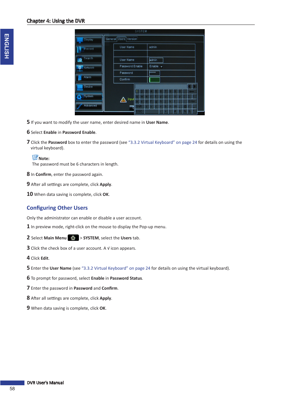 Configuring other users | KGUARD Security BR1611P User Manual | Page 58 / 107