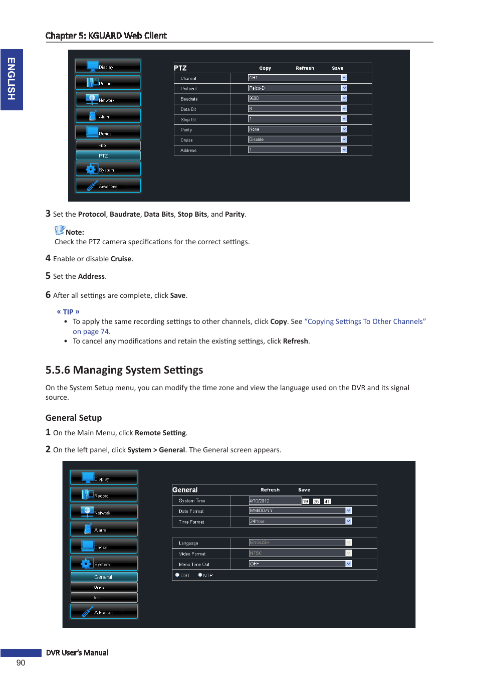 6 managing system settings, General setup | KGUARD Security BR1611P User Manual | Page 90 / 107