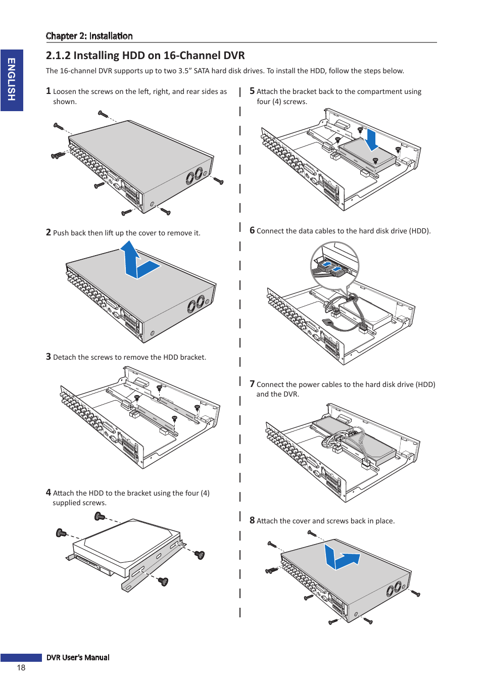 2 installing hdd on 16-channel dvr | KGUARD Security BR1601 User Manual | Page 18 / 113