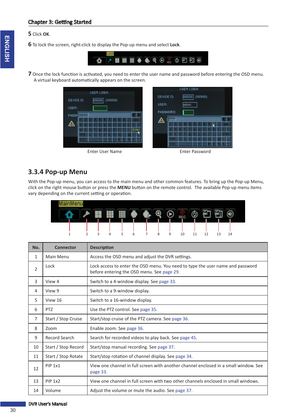 4 pop-up menu | KGUARD Security BR1601 User Manual | Page 30 / 113