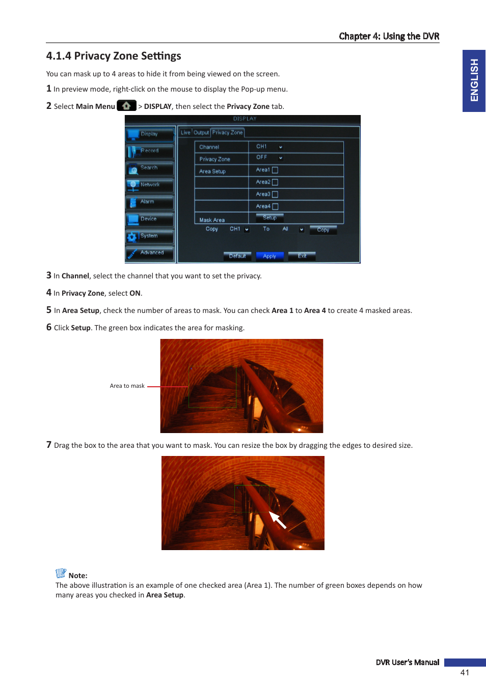 4 privacy zone settings | KGUARD Security BR1601 User Manual | Page 41 / 113