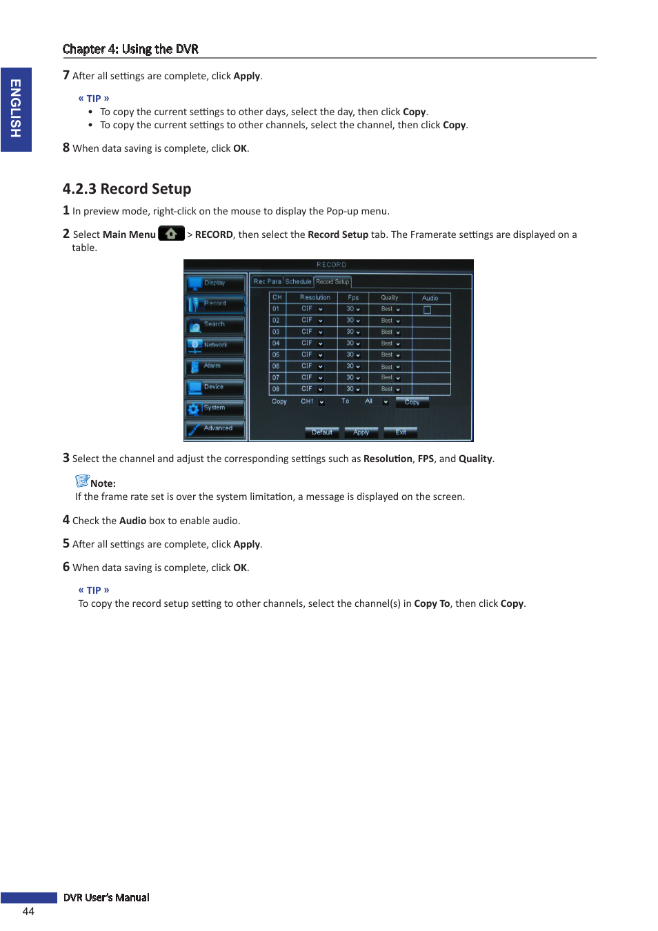 3 record setup | KGUARD Security BR1601 User Manual | Page 44 / 113