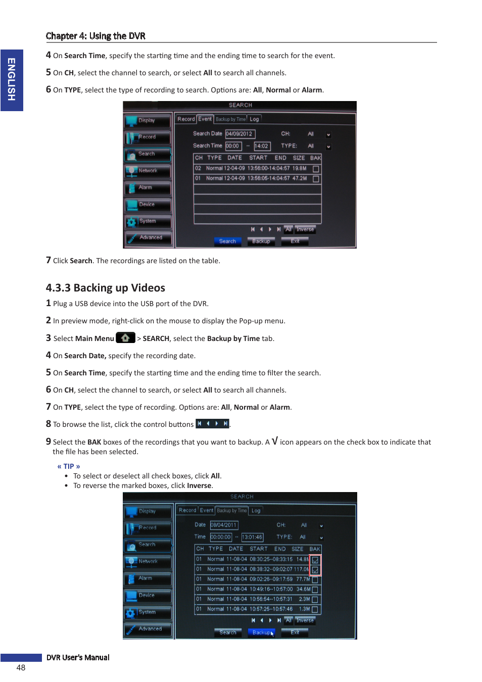 3 backing up videos | KGUARD Security BR1601 User Manual | Page 48 / 113