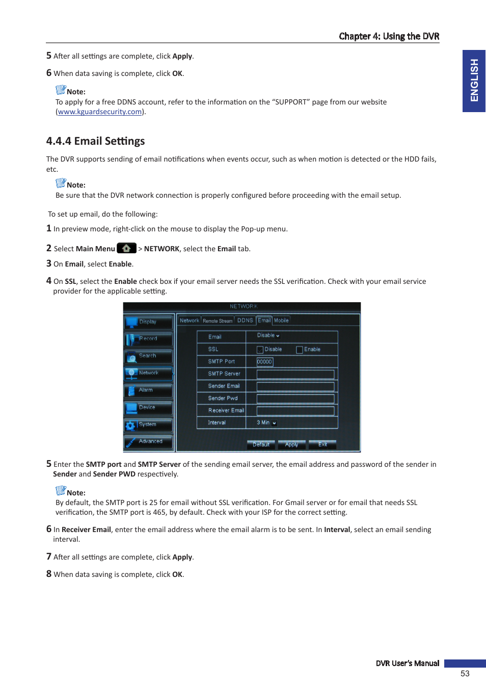 4 email settings | KGUARD Security BR1601 User Manual | Page 53 / 113