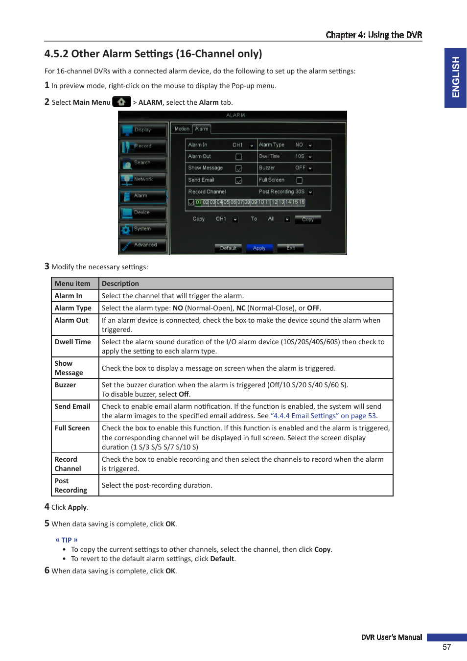 2 other alarm settings (16-channel only) | KGUARD Security BR1601 User Manual | Page 57 / 113