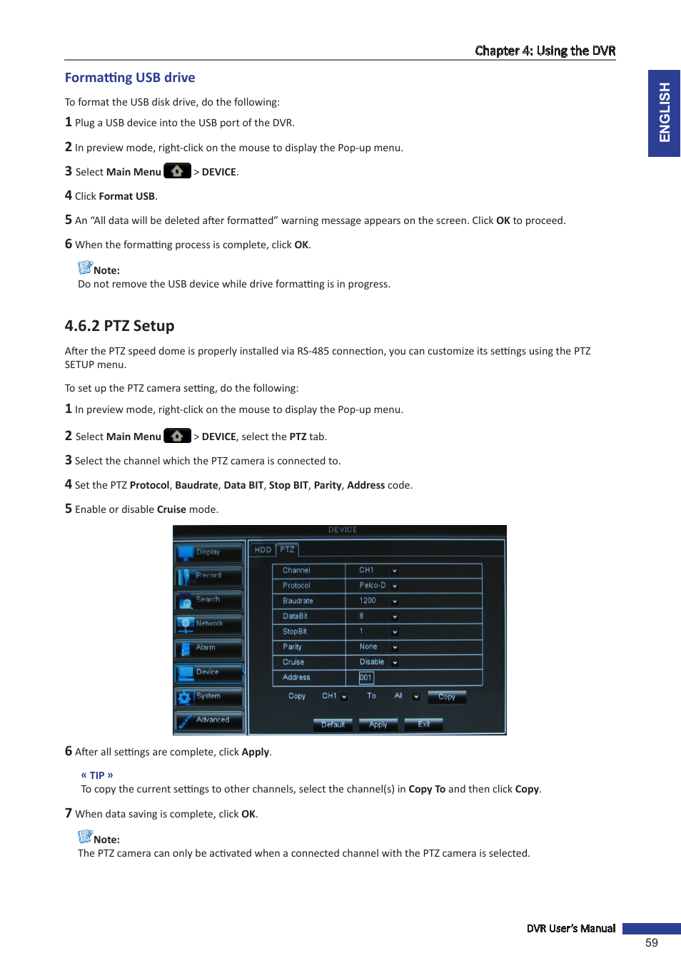 Ttings, see, 2 ptz setup | KGUARD Security BR1601 User Manual | Page 59 / 113