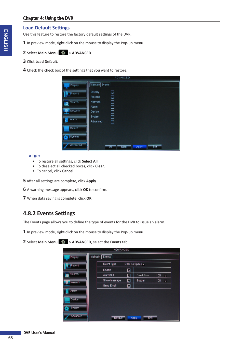 2 events settings | KGUARD Security BR1601 User Manual | Page 68 / 113