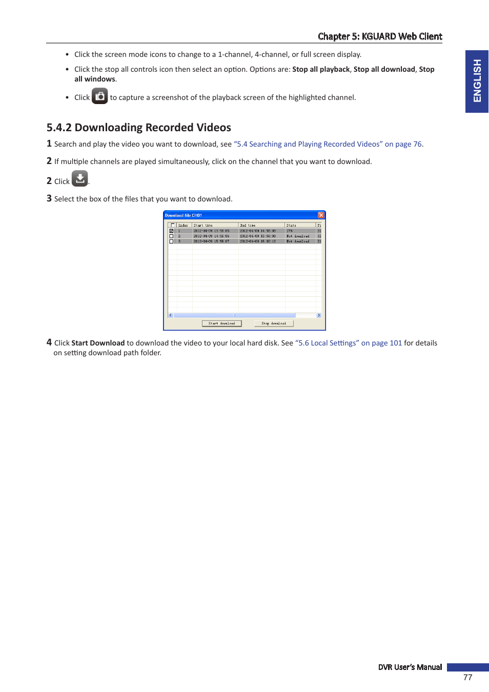 2 downloading recorded videos | KGUARD Security BR1601 User Manual | Page 77 / 113