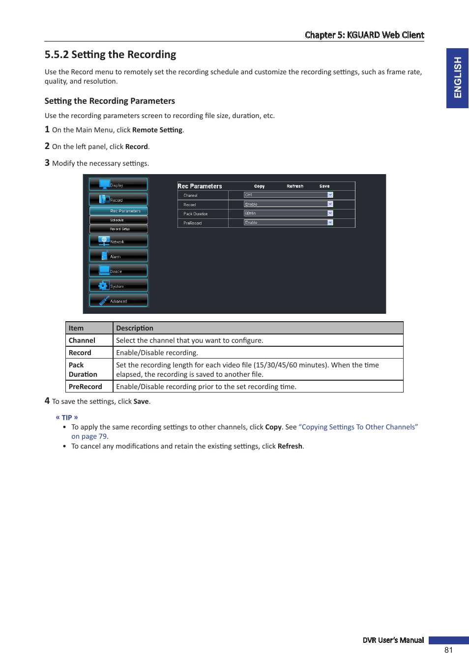 2 setting the recording | KGUARD Security BR1601 User Manual | Page 81 / 113