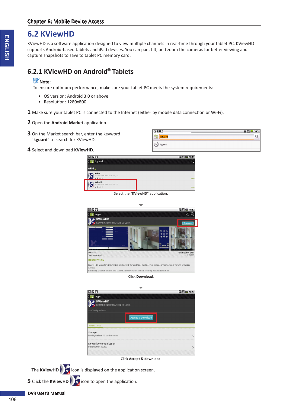 2 kviewhd, 1 kviewhd on android® tablets, 1 kviewhd on android | Tablets, Ad (see | KGUARD Security BR1621 User Manual | Page 108 / 116